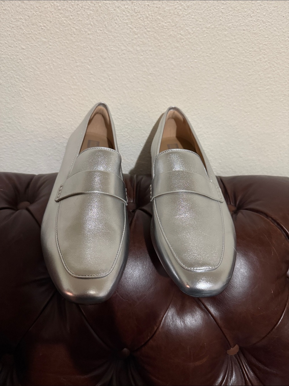Fitflop Silver Metallic Leather Slip-On Loafers